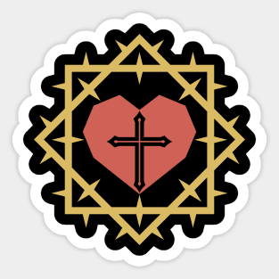 Heart and cross of Jesus inside a crown of thorns. Sticker